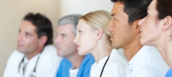 Health professionals in a classroom